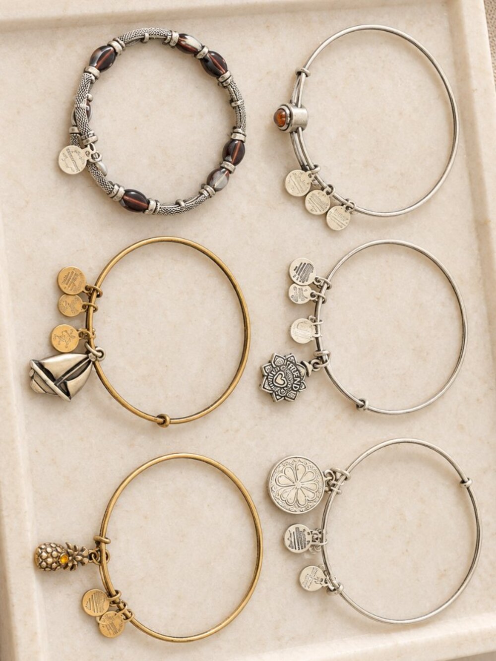 Alex and Ani Charm Bracelet Bundle | Set of 6 Silver & Gold Tone Bangles